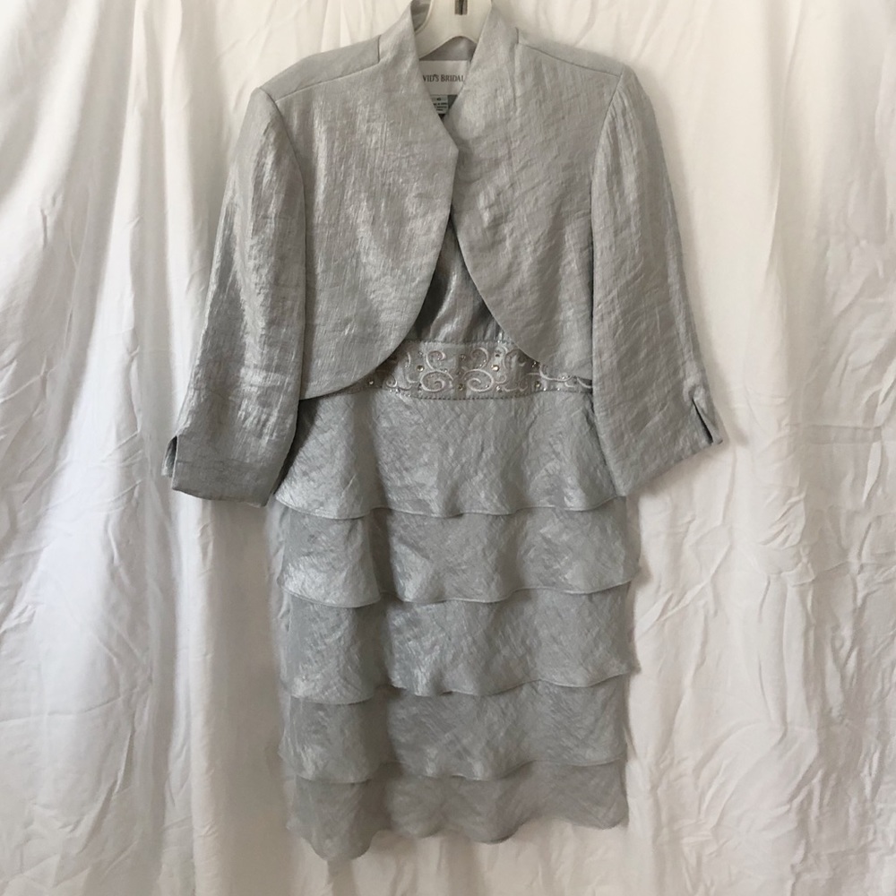 Knee length David’s Bridal dress with jacket